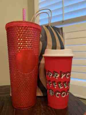 New Starbucks Pink Studded Cold Cup 24oz Tumbler (FREE RED CUP) - Sold on eBay Dec, 3rd 2019 for $28.00
