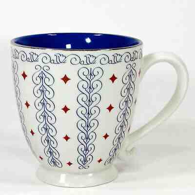 Starbucks Barista BLUE FILIGREE & RED DIAMONDS 18oz Mug 2003 Platinum Rim Scroll - Sold on eBay Dec, 2nd 2019 for $24.95