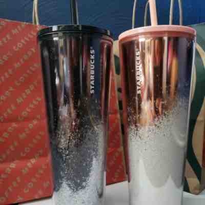 [2] NEW STARBUCKS 2019 Venti Cascading Snow Cold Cup Tumbler Winter - Sold on eBay Dec, 2nd 2019 for $58.00