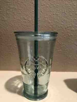 Starbucks Recycled Glass Tumbler 16 Oz Cup Lid Green Cold To Go Grande Spain - Sold on eBay Dec, 2nd 2019 for $15.00