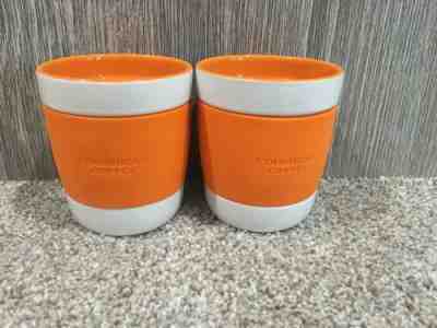 Pair Of Starbucks 8oz Coffee Mug Tumbler White Ceramic with Orange Rubber Grip - Sold on eBay Dec, 2nd 2019 for $25.00