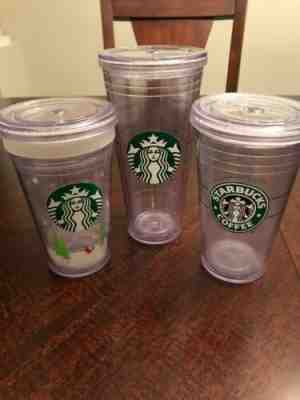 Starbucks Clear Plastic Cup (2)16oz & (1) 20oz Tumbler With Lids - Sold on eBay Dec, 2nd 2019 for $17.99