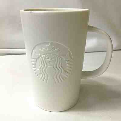 STARBUCKS~2014 Collectible Coffee/Tea Cup 12 oz. Ceramic All White Etched logo - Sold on eBay Dec, 2nd 2019 for $15.80