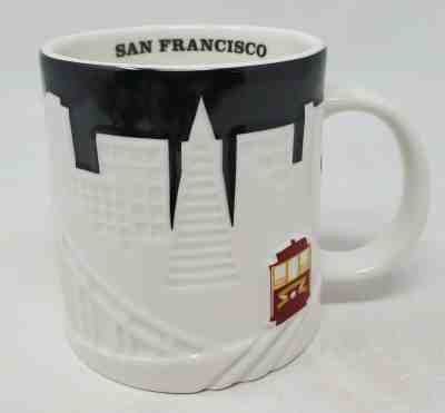 Starbucks 2012 San Francisco City Relief Coffee Mug Black White Cable Car 18 oz - Sold on eBay Dec, 2nd 2019 for $24.39