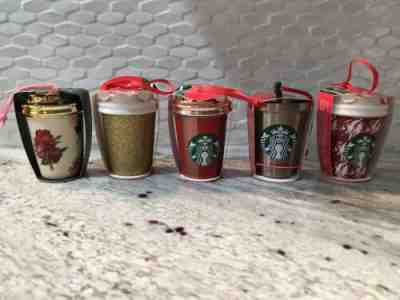 *SET OF 5* NEW! 2018 Starbucks Holiday Ceramic Christmas Tree Ornaments - Sold on eBay Dec, 2nd 2019 for $49.99