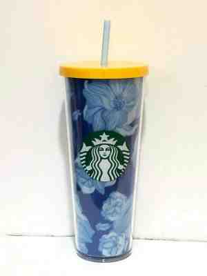 STARBUCKS Flower Blue Plastic Cold Cup Tumbler 24 OZ NEW SALE - Sold on eBay Dec, 2nd 2019 for $23.90