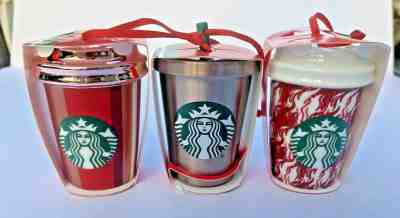 LOT OF 3 STARBUCKS CHRISTMAS ORNAMENTS 2018 Ceramic Stainless Steel TO Go Cups - Sold on eBay Dec, 2nd 2019 for $29.99