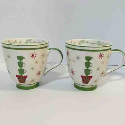 Starbucks Holiday 2006 Footed Coffee Cups Mugs Set of 2 16 Oz. Green Base - Sold on eBay Dec, 2nd 2019 for $22.97