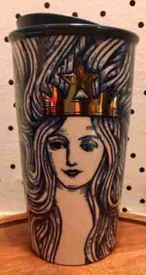 Starbucks 2016 Tumbler Mermaid Gold Crown Ceramic Travel Mug 12oz Limited - Sold on eBay Dec, 2nd 2019 for $19.00