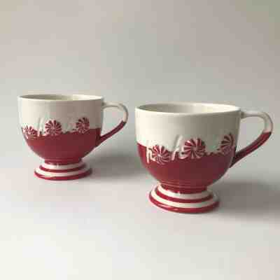 Starbucks 2007 Holiday Christmas Mugs - Red and White Peppermint "HO HO HO" - Sold on eBay Dec, 5th 2019 for $15.00