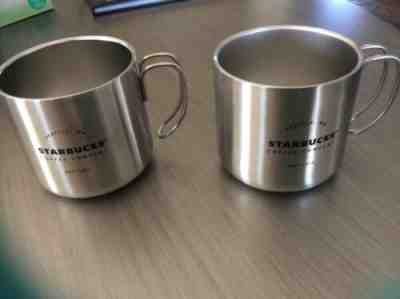 STARBUCKS COFFEE COMPANY 12-Oz STAINLESS STEEL HANDLE MUG's. SET OF 2 - Sold on eBay Dec, 5th 2019 for $26.99