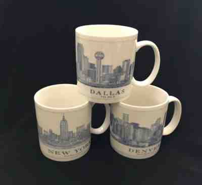 Three STARBUCKS Mugs Architecture Series 18 Oz. Dallas, Denver, New York - Sold on eBay Dec, 5th 2019 for $15.99