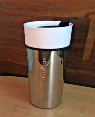 Starbucks Coffee Ceramic and Chrome Metal Travel Tumbler Mug 2014 - Sold on eBay Dec, 5th 2019 for $24.95