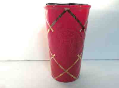 Starbucks Red Ceramic Travel Mug Tumbler Coffee Cup 2016 Christmas Red & Gold - Sold on eBay Dec, 5th 2019 for $34.99
