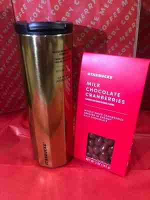 Limited Starbucks 2019 Platinum Gold Tumbler + Milk Chocolate Cranberries COMBO - Sold on eBay Dec, 5th 2019 for $25.65