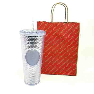 NEW 2019 Starbucks Studded Tumbler Bling Platinum Venti Cold Cup Winter Travel - Sold on eBay Dec, 4th 2019 for $18.40