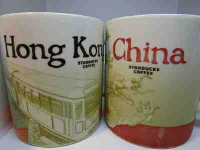 Hong Kong & China 2 Mugs Starbucks Coffee Series Collector  Cup 16  Oz. - Sold on eBay Dec, 4th 2019 for $29.99