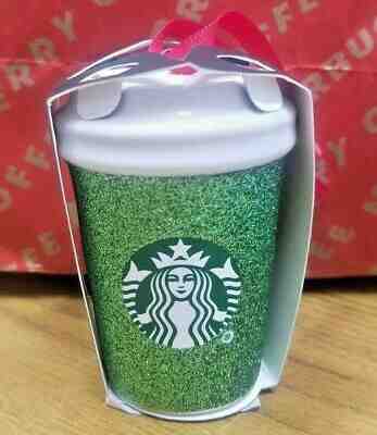 NEW 2019 Starbucks Green Sparkle ceramic Christmas ornament - Sold on eBay Dec, 4th 2019 for $17.49