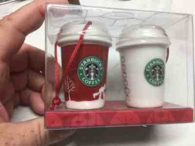 STARBUCKS Ornaments Christmas Holiday 2006 Red & White Mini to Go Cup Ceramic - Sold on eBay Dec, 4th 2019 for $15.00