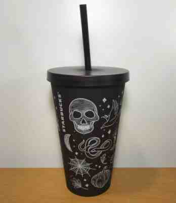 NEW 2019 Starbucks Halloween Skull Tumbler 16 oz Purple Black Cup Rare - Sold on eBay Dec, 4th 2019 for $59.95