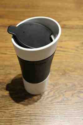 2009 Starbucks Tall Matte White/ Silicone grip Travel Mug with Lid  - Sold on eBay Dec, 4th 2019 for $17.00