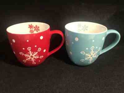 (2) Starbucks SNOWFLAKE Holiday 2007 Mugs De-bossed Red & Blue - Sold on eBay Dec, 4th 2019 for $24.95