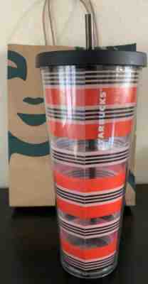 Starbucks ?? 2018 Orange Black Stripes Venti Cold Cup Tumbler 24 fl oz. Straw - Sold on eBay Dec, 4th 2019 for $17.99