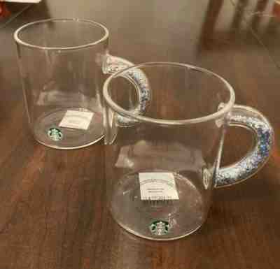 2 Starbucks Glitter Handle Glass Mug 2019 Holiday Cup Holographic Rainbow Holo - Sold on eBay Dec, 4th 2019 for $58.40