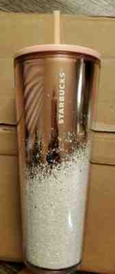 STARBUCKS 2019 Rose Gold Cascading Snow Tumbler 24oz. HOLIDAY Cup SKU 011107229 - Sold on eBay Dec, 6th 2019 for $24.95