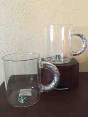 2 Starbucks Glitter Handle Glass Mug 2019 Holiday Cup Holographic Rainbow Holo - Sold on eBay Dec, 6th 2019 for $62.95