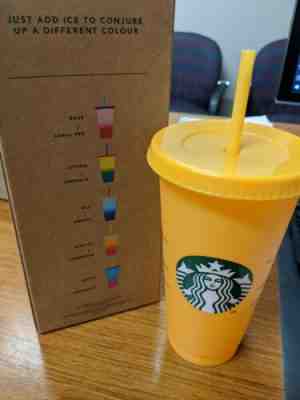Starbucks Color Changing Reusable Cold Cup Apricot Orange 24 oz New Rare  - Sold on eBay Dec, 6th 2019 for $21.49