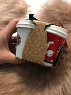 2011 Starbucks Coffee 4 pc CHRISTMAS ornament set NEW TO GO cups cermaic - Sold on eBay Dec, 6th 2019 for $18.99