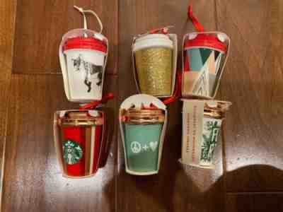 Lot Of 6 Starbucks 2018 Christmas Ceramic Ornament GOLD Glitter Cup Stripes Red - Sold on eBay Dec, 6th 2019 for $49.99