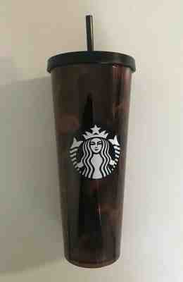 STARBUCKS 2019 COLD CUP BLACK FIRE BURNING BROWN ORANGE 24 fl oz - Sold on eBay Dec, 6th 2019 for $26.66