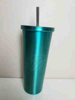 Starbucks Cold Cup 24oz Stainless Steel Straw Shinny Teal green Color - Sold on eBay Dec, 6th 2019 for $39.99