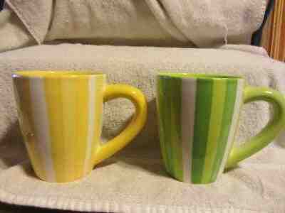 Pair of 2 Starbucks 2003 Barista large green & yellow striped cups mugs - Sold on eBay Dec, 5th 2019 for $24.99