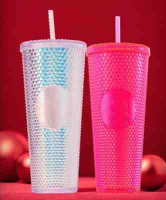 NEW Starbucks Venti Platinum Neon Pink Stud Tumbler Cup 2019 Winter Holiday XMAS - Sold on eBay Dec, 5th 2019 for $20.00