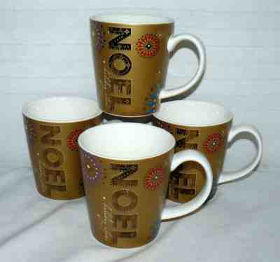 STARBUCKS HOLIDAY 2006 LOT SET OF 4 NOEL GOLD CHRISTMAS CHEER 14 OZ MUGS CUPS  - Sold on eBay Dec, 5th 2019 for $29.51