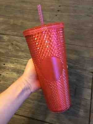 NEW STARBUCKS 2019 Neon Hot Pink Studded Cold Cup Tumbler WINTER HOLIDAY 24 oz - Sold on eBay Dec, 5th 2019 for $32.99