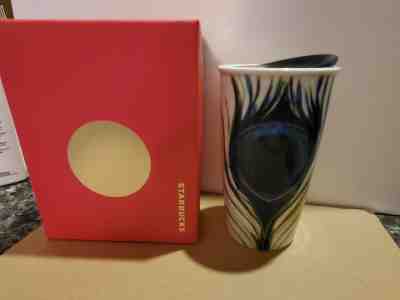 Starbucks Coffee Peacock Feather Traveler Tumbler Mug 2015 Dot Collection 12oz - Sold on eBay Dec, 5th 2019 for $29.50