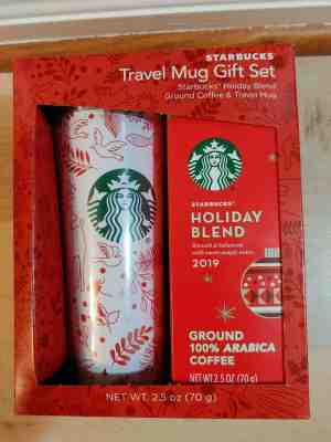 STARBUCKS GIFT SET 2019 Holiday Blend Coffee 16 oz Travel Mug (Red/White) -- NEW - Sold on eBay Dec, 5th 2019 for $31.25