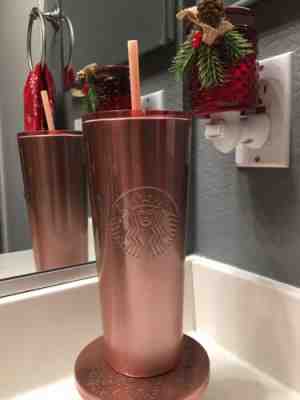 Starbucks 2019 Rose Gold Glitter Pink Metallic Tumbler Cup Stainless Steel 24 oz - Sold on eBay Dec, 5th 2019 for $27.99