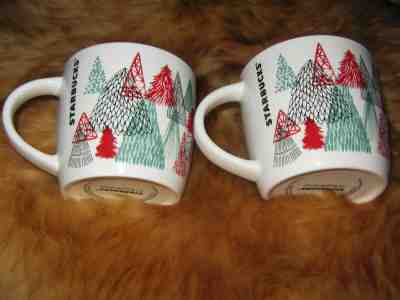 Pair of Starbucks Christmas Mugs- Red/Green Trees 2017 EUC - Sold on eBay Dec, 7th 2019 for $15.00