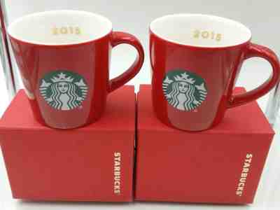 Starbucks Demitasse 2 Cups Mermaid Logo 2015 Espresso Demi 3oz Christmas Red - Sold on eBay Dec, 7th 2019 for $16.99