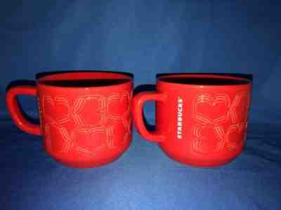 Starbucks 2xEmbossed Red Heart Ceramic Cup 12 Oz. 2019. NWT! Valentine! - Sold on eBay Dec, 7th 2019 for $35.00