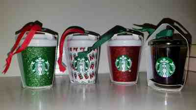 SET (4) STARBUCKS Coffee 2019 ornament Winter Holiday Cups Christmas ORNAMENTS - Sold on eBay Dec, 7th 2019 for $49.99