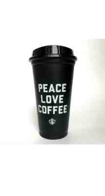 Starbucks Peace Love Coffee Black 16oz Cup Reusable Travel Plastic - Sold on eBay Dec, 6th 2019 for $17.49