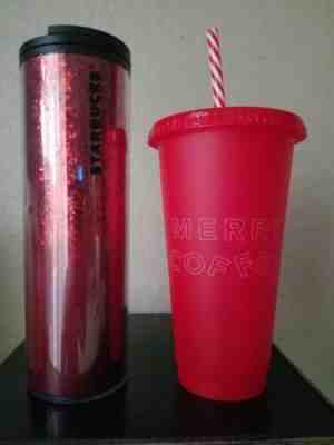 Starbucks 2019 Holiday Hot 16oz Tumbler Red Glitter & Cold cup "Merry Coffee"Set - Sold on eBay Dec, 6th 2019 for $24.99