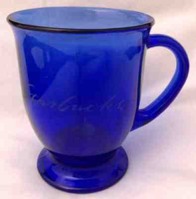 Vtg Starbucks Cobalt Blue Glass Footed Mug Etched 16 Oz Anchor Hocking USA - Sold on eBay Dec, 6th 2019 for $29.94