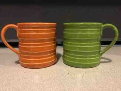 Pair Of STARBUCKS Coffee Company 2005 Ridged Ceramic Coffee Mugs Green Orange - Sold on eBay Dec, 6th 2019 for $29.99